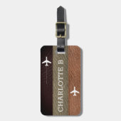 Elegante Traveller Bruin en Zwart Lederen monogram Bagagelabel (Voorkant verticaal)