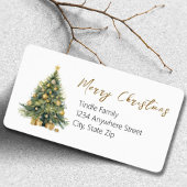 Elegante Tree Waterverf Gold Glittery Snow Cadeaulabel