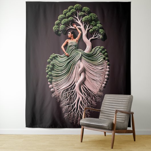Elegante Tree Woman Wall Art - 3D Natuur-geïnspire Wandkleed (In situ)