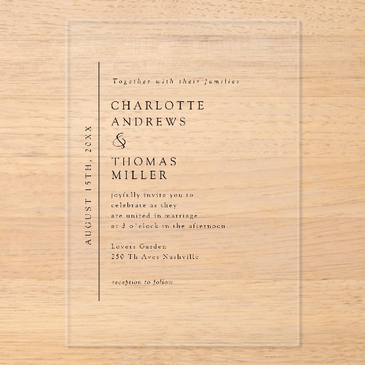 Elegante Trending Wedding Acryl Uitnodigingen (Voorkant)