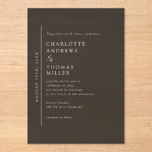 Elegante Trending Wedding Donker Grijs Acryl Uitnodigingen (Voorkant)