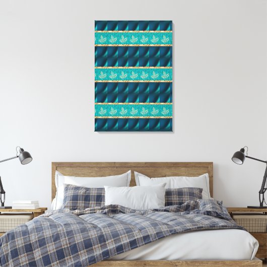 Elegante Trendy Blauwgroen Stretched Canvas Print (Insitu (Slaapkamer))