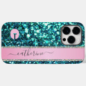 Elegante Trendy Blauwgroen Strip Glitter Monogramm Case-Mate iPhone Case (Achterkant (horizontaal))