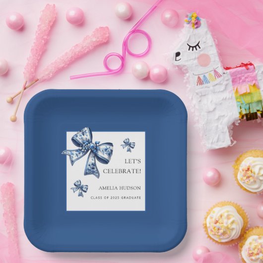 Elegante trendy bogen blauwe klasse van 2025 Afstu Papieren Bordje (Feest)
