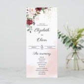 Elegante trendy bordeaux diep rood goud roze bruil programmakaart (Staand voorkant)