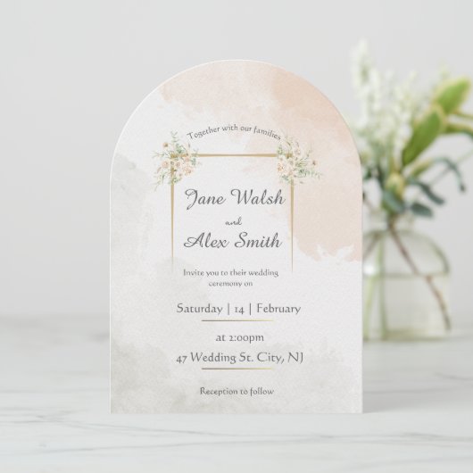 Elegante trendy bruiloft uitnodiging (Staand voorkant)