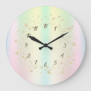 Elegante Trendy Confetti Holografische Regenboog Grote Klok