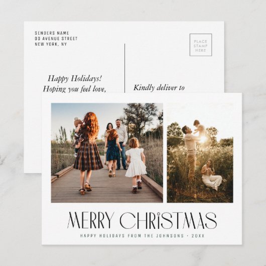 Elegante trendy familiefoto kerstkaart briefkaart (Voorkant / Achterkant)