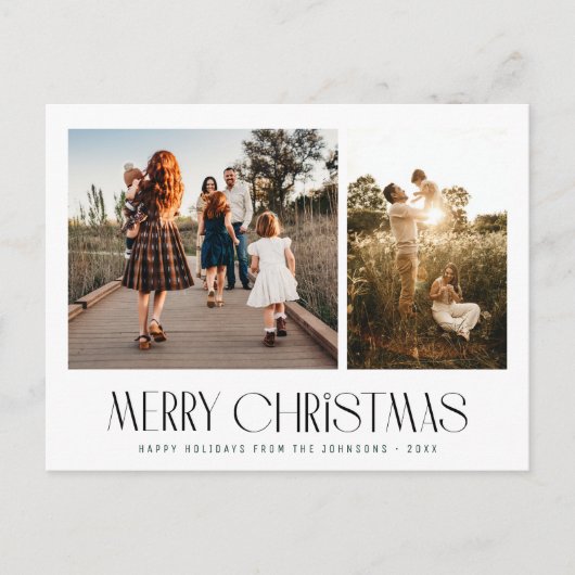 Elegante trendy familiefoto kerstkaart briefkaart (Voorkant)