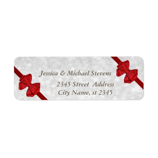 Elegante trendy glitterrode strikjes etiket (Voorkant)