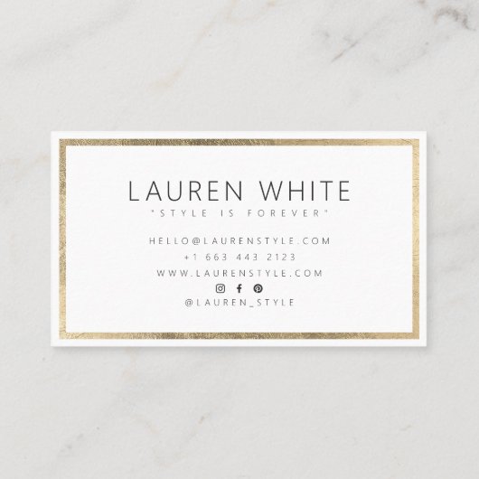 Elegante trendy gouden folie lijst minimal modern visitekaartje (Achterkant)
