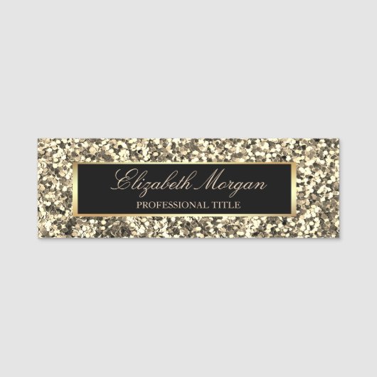 Elegante Trendy Gouden Glitters, Frame Naamplaatje (Voorkant)