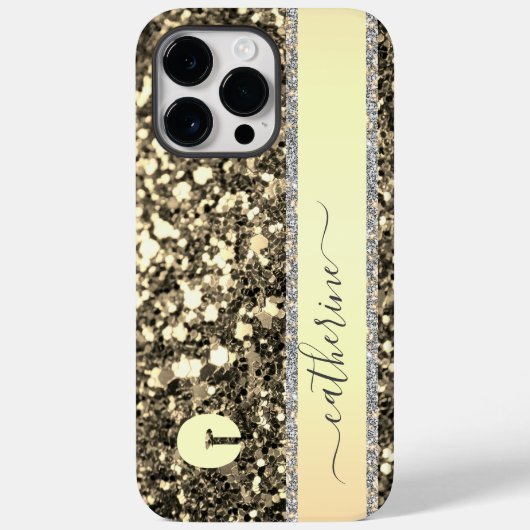 Elegante trendy grijze strip glitter monogrammed n Case-Mate iPhone case (Achterkant)