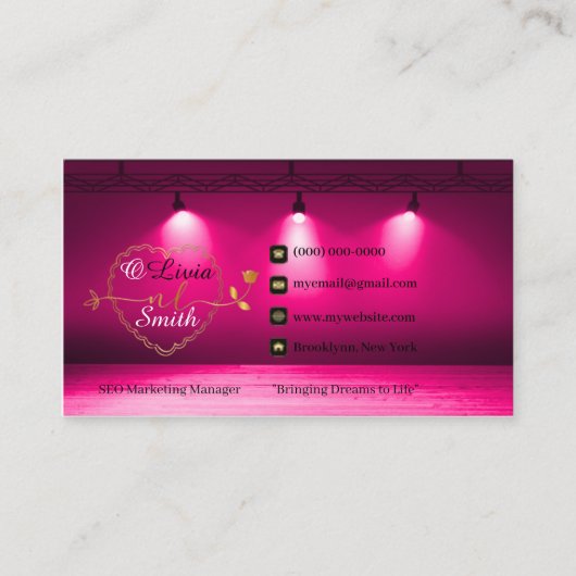 Elegante trendy Hot Pink Gold Girly Roos Hi Glitte Visitekaartje (Voorkant)