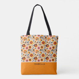 Elegante trendy kleurrijke bloemstuk naam personal tote bag
