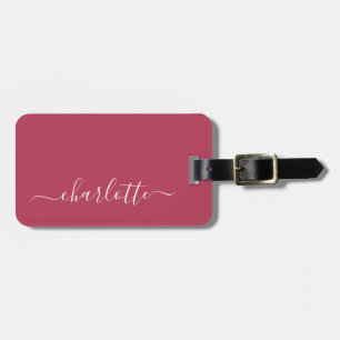 Elegante trendy magenta script naam gepersonalisee bagagelabel