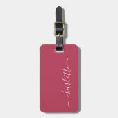 Elegante trendy magenta script naam gepersonalisee bagagelabel (Voorkant verticaal)
