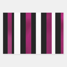 Elegante Trendy Magenta Zwart-wit Stripes Inpakpapier Vel