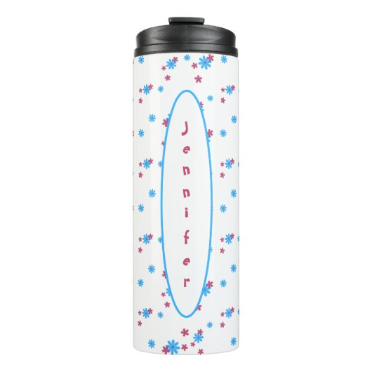 Elegante trendy moderne girly wit blauw Sjabloon Thermosbeker (Voorkant)