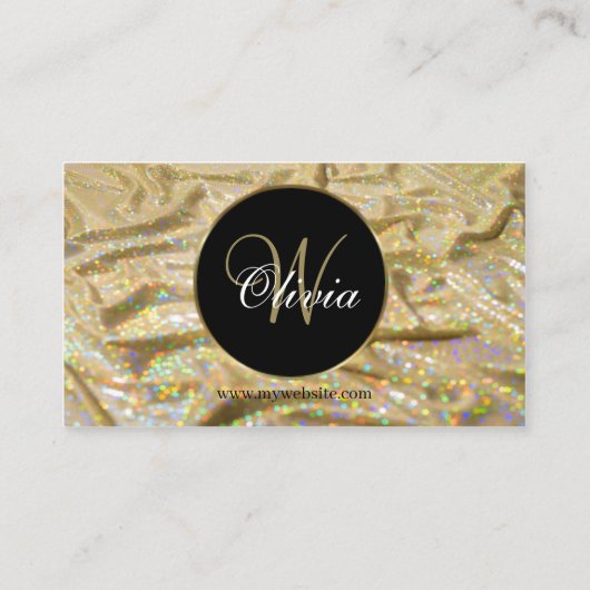 Elegante Trendy Monogram Girly Goud Satijn Glitter Visitekaartje (Achterkant)
