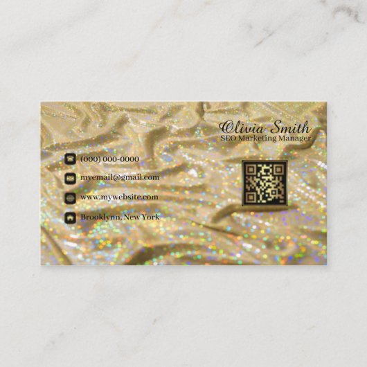 Elegante Trendy Monogram Girly Goud Satijn Glitter Visitekaartje (Voorkant)