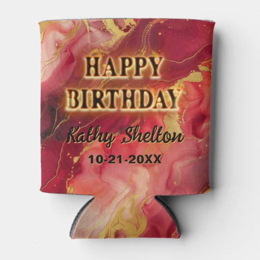 Elegante, trendy rode en gouden alcohol inkt koele blikjeskoeler (Voorkant)