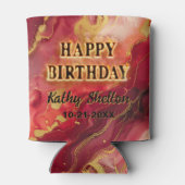 Elegante, trendy rode en gouden alcohol inkt koele blikjeskoeler (Achterkant)