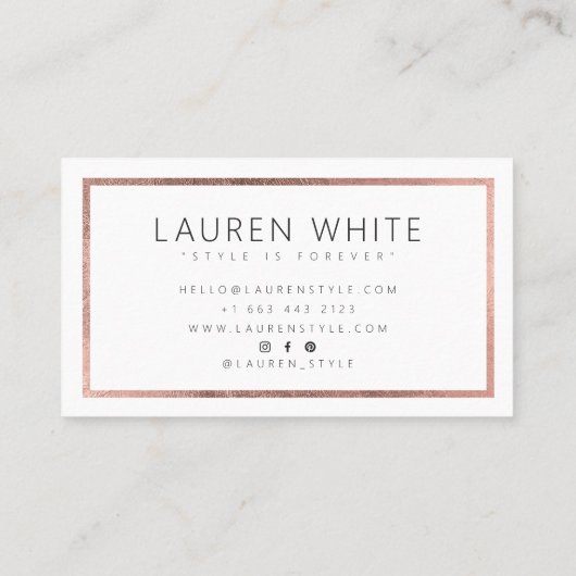 Elegante trendy roos gouden folie lijst minimal mo visitekaartje (Achterkant)