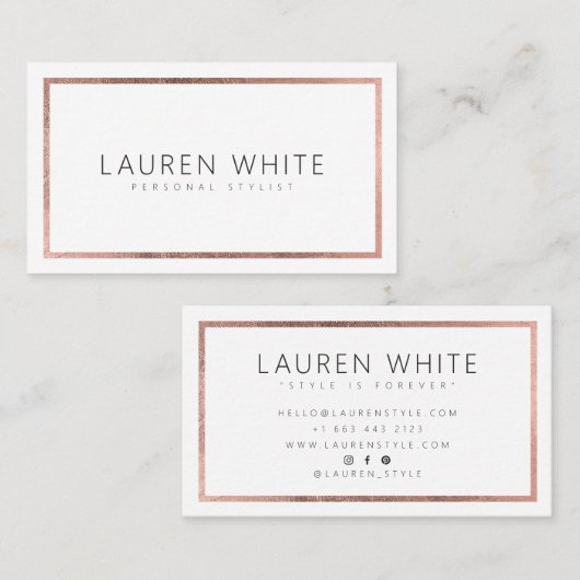 Elegante trendy roos gouden folie lijst minimal mo visitekaartje (Voorkant / Achterkant)