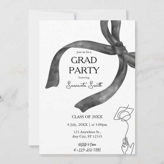 Elegante trendy stijlvolle zwarte boog Afstuderen Kaart (Voorkant)