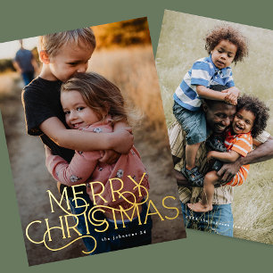 Elegante Trendy Typografie PRETTIG KERSTFEES Foto Folie Feestdagenkaart