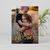 Elegante trendy typografie VROLIJKE KERSTFOTO Folie Feestdagenkaart (Staand Voorkant)