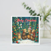 Elegante trendy waterverf dennenbomen kerstliedjes feestdagenkaart (Staand voorkant)