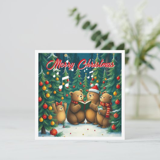 Elegante trendy waterverf dennenbomen kerstliedjes feestdagenkaart (Staand voorkant)