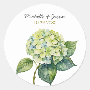Elegante Trendy Waterverf Hydrangea Bloemige Bruil Ronde Sticker