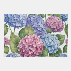 Elegante trendy waterverf hydrangea bloemstuk theedoek