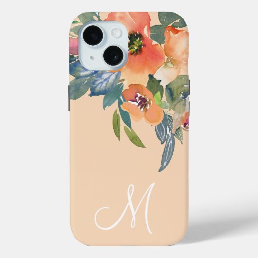 Elegante trendy Waterverf perzik Rozen Monogram M Case-Mate iPhone Case (Achterkant)