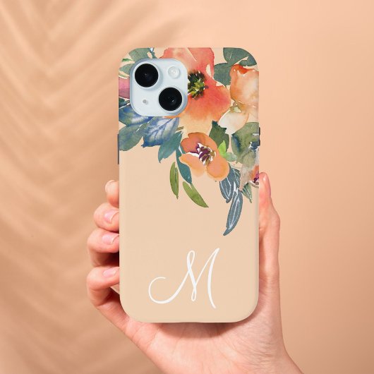 Elegante trendy waterverf perzikrozen monogram M  Case-Mate iPhone Case