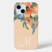 Elegante trendy waterverf perzikrozen monogram M  Case-Mate iPhone Case (Achterkant)