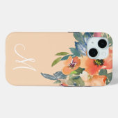 Elegante trendy waterverf perzikrozen monogram M  Case-Mate iPhone Case (Achterkant (horizontaal))
