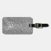 Elegante Trendy Zilveren Glitter Monogrammed Naam Bagagelabel (Voorkant horizontaal)