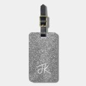 Elegante Trendy Zilveren Glitter Monogrammed Naam Bagagelabel (Voorkant verticaal)