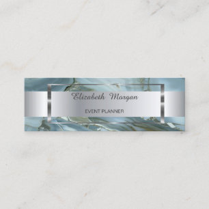 Elegante Trendy Zilveren Streep Frame, Marmer Mini Visitekaartje