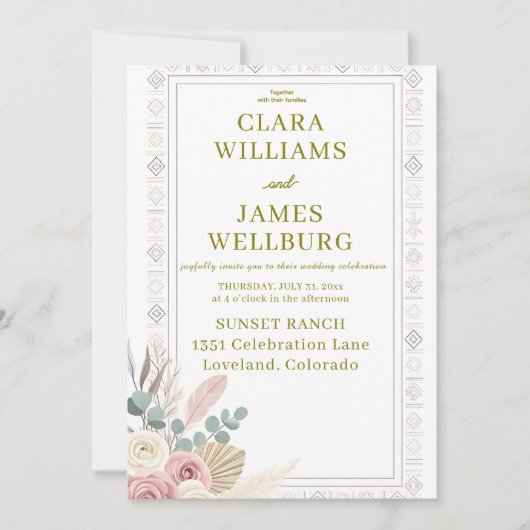 Elegante Tribal Floral bruiloft uitnodiging (Voorkant)