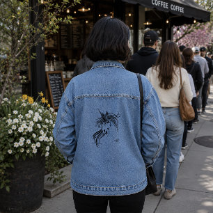 Elegante Tribale Eenhoorn Zwarte Inkt Fantasie Denim Jacket
