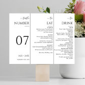 Elegante Trifold Tafelnummer Modern Bruiloft Menu