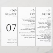 Elegante Trifold Tafelnummer Modern Bruiloft Menu (Achterkant)
