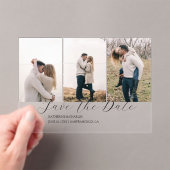 Elegante Trio | Multi Foto Bewaar de datum Acryl Uitnodigingen (Insitu (Draagbaar))