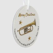 Elegante trompet met Psalm 150:3 Kerstmis Ornament (voorkant)
