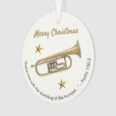 Elegante trompet met Psalm 150:3 Kerstmis Ornament (voorkant)